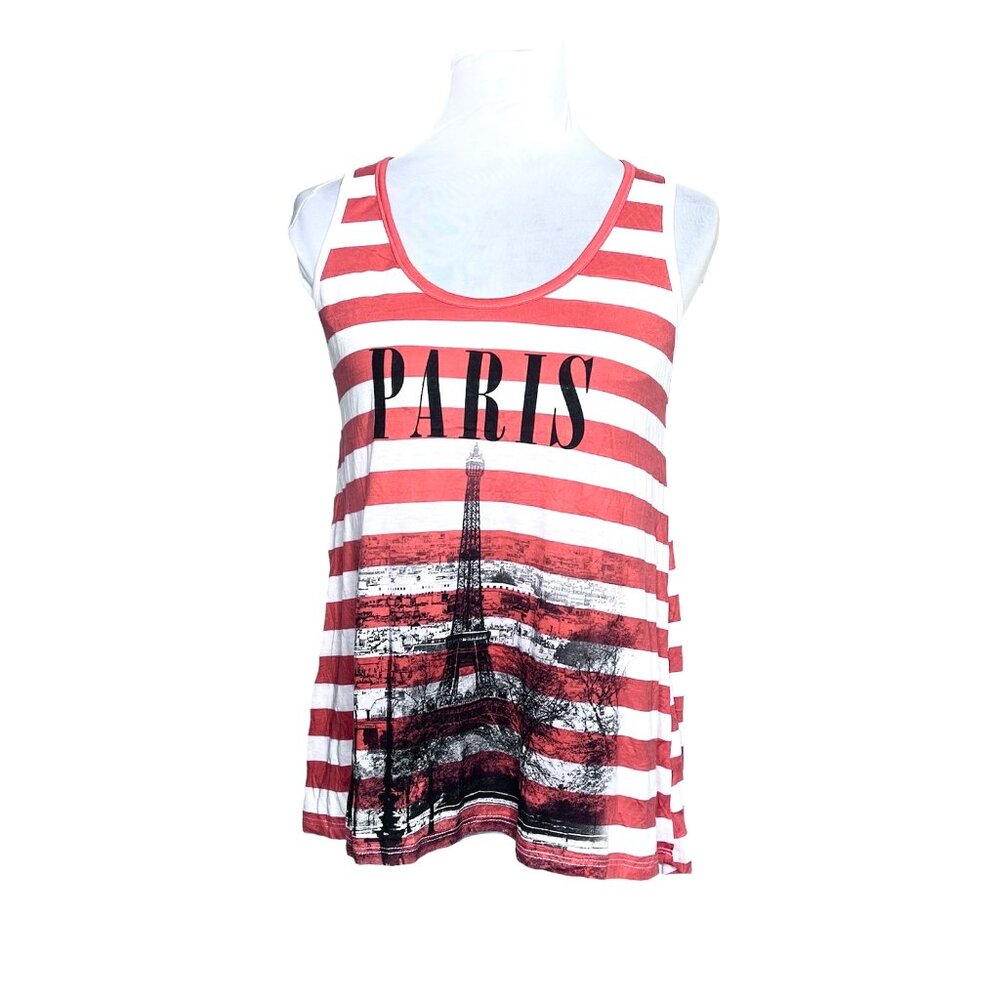 NWT SJS Paris Orange White Horizontal Striped Tank Top Sz S